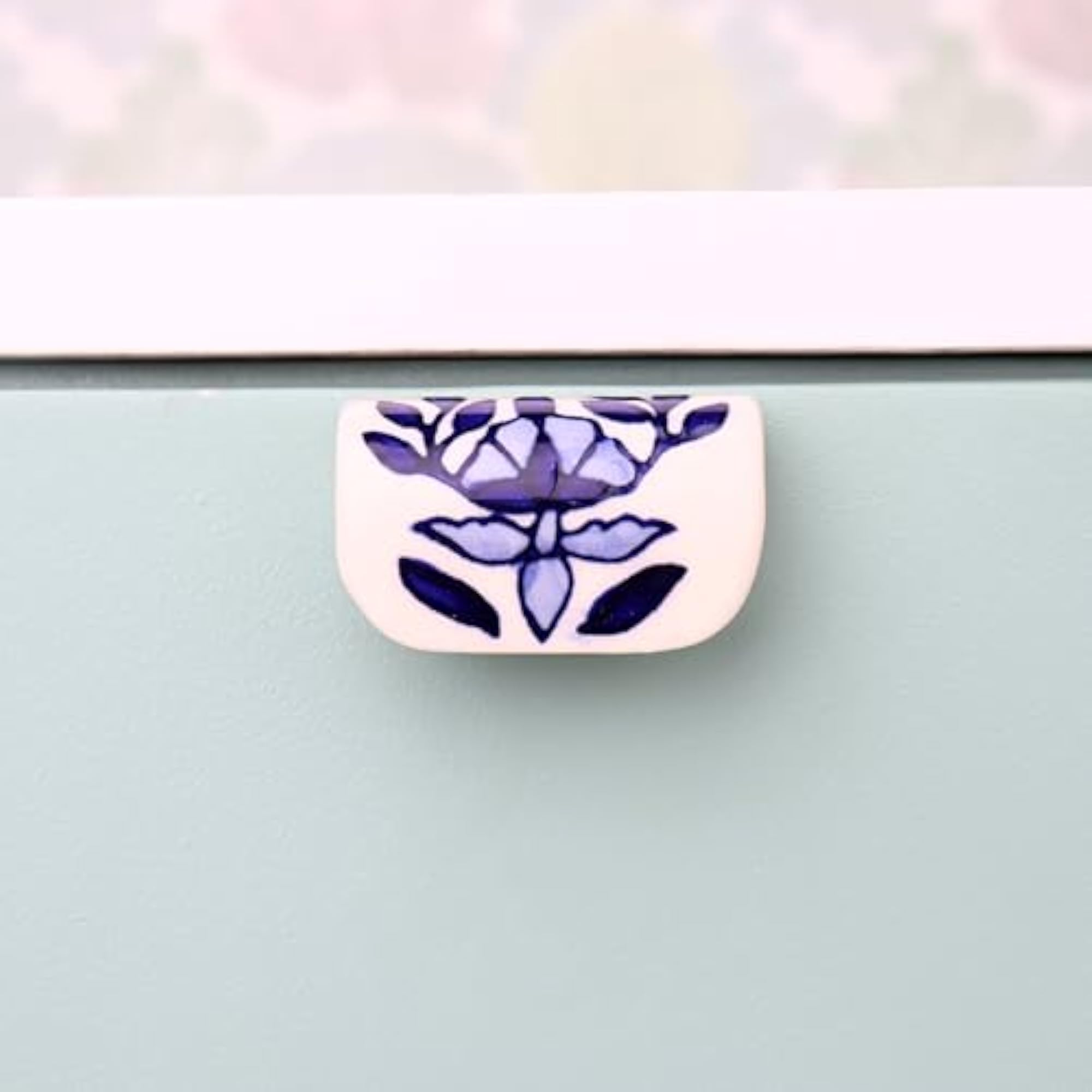 Blue Ceramic Door Handles, Pack of 6, Decorative Pulls